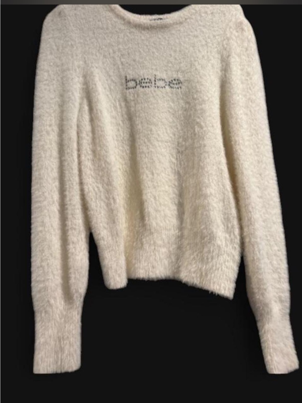 bebe Cream Fuzzy Crewneck Sweater